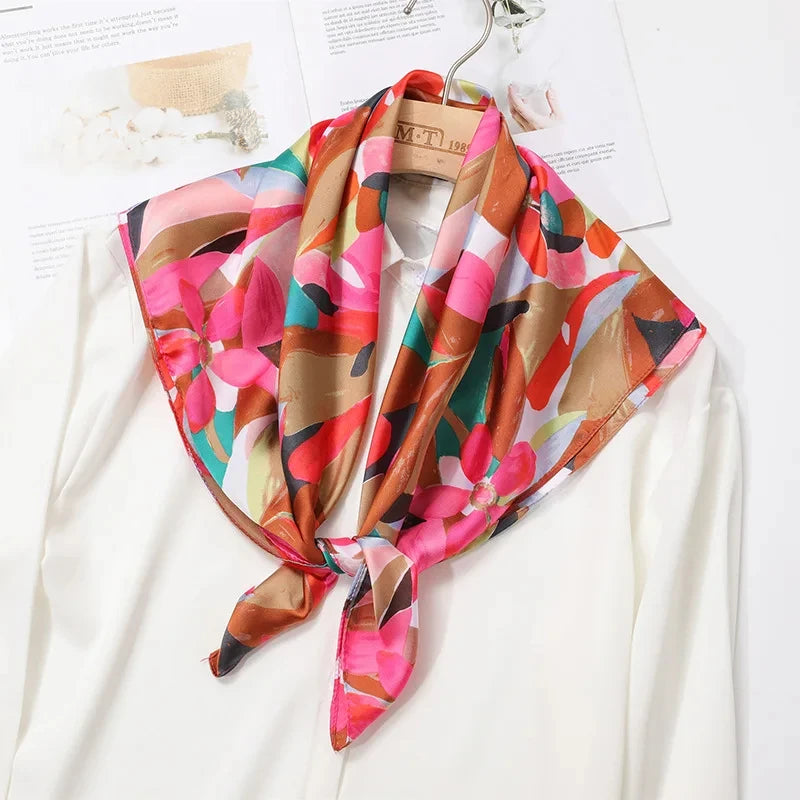 70x70CM Foulard en soie imprimé pour femme – Châle Pashmina carré tendance, tour de cou de luxe, bandeau et bandana décoratif