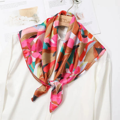 70x70CM Foulard en soie imprimé pour femme – Châle Pashmina carré tendance, tour de cou de luxe, bandeau et bandana décoratif