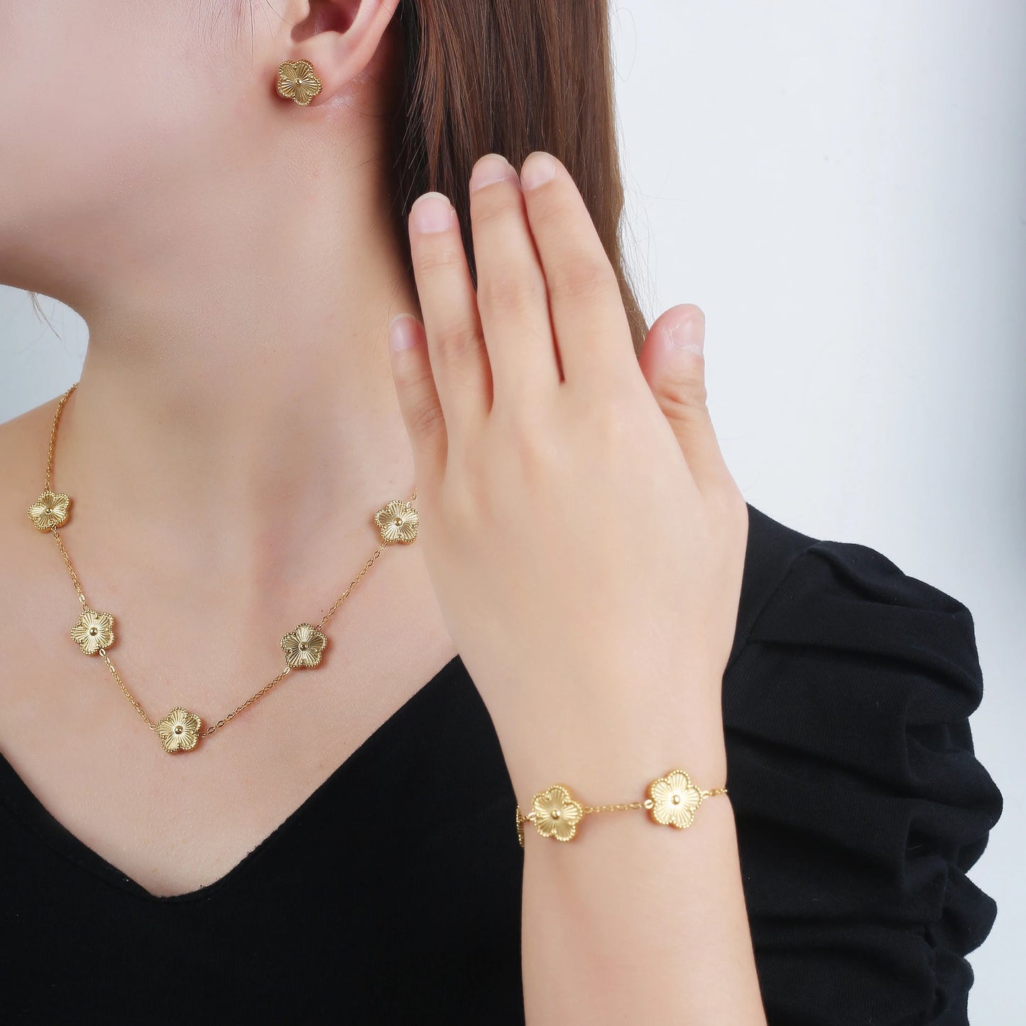 Stainless Steel Five Leaf Flower Clover Bracelet for Women Girls Adjustable Laser Petal Classic Brand Jewelry Gift