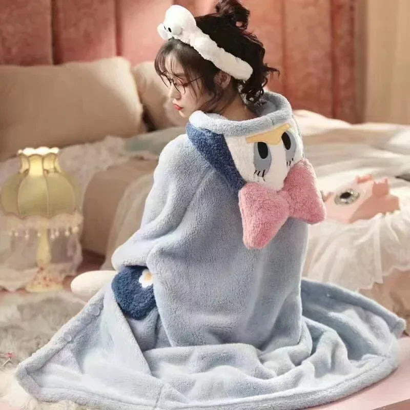Sanrio Hello Kitty Girls' Velvet Pajama Set – Cute Cartoon Long Bathrobe & Nightgown, Soft Cozy Home Sleepwear for Kids
