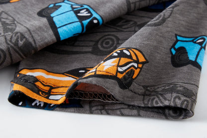 Conjunto de pijama de 2 piezas para niños, 100% algodón, estampado de coches, suave, transpirable, de manga corta, para verano