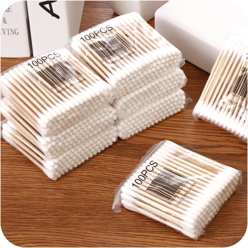 100/500/1000/2000 bastoncillos de algodón de doble punta con palos de madera – para maquillaje, belleza, nariz, oídos y cuidado personal