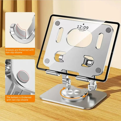360° Rotating Tablet Stand – Adjustable Foldable Aluminum Holder for iPad Pro, iPad Air, iPad Mini & Smartphones, Desktop Device Stand