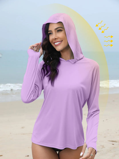 Women’s Sunscreen Hoodie T-Shirt Thumb Hole Hidden Ponytail Hole Outdoor Running Fitness Sport Top