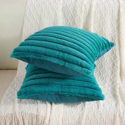 Faux Rabbit Fur Throw Pillow Cover - Ultra Soft Striped Decorative Cushion Cover for Sofa, Bed & Living Room (40x40 & 45x45 cm)