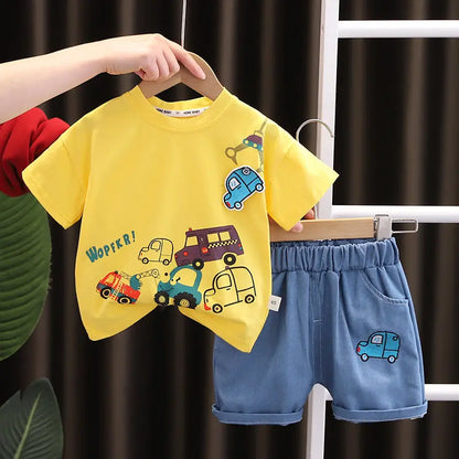 Conjunto de camiseta y shorts de algodón con estampado de coches para bebés, ideal para el verano, edades de 1 a 5 años