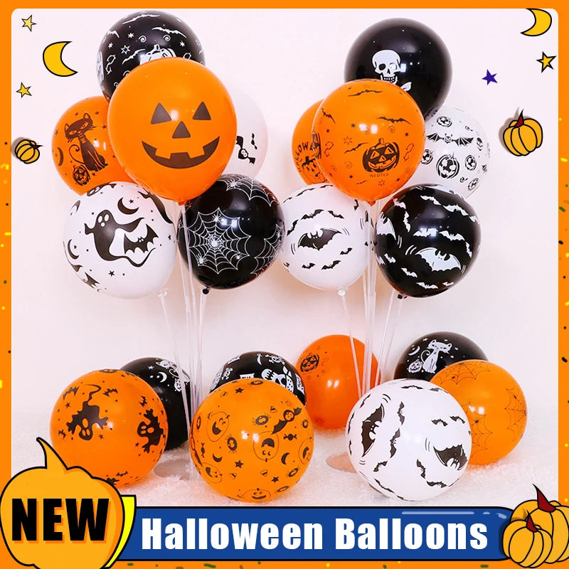 20/50/100PCS Halloween Printed Balloons – 12-Inch Helium Balloons with Pumpkin, Bat & Little Devil Designs for Halloween Party Decorations