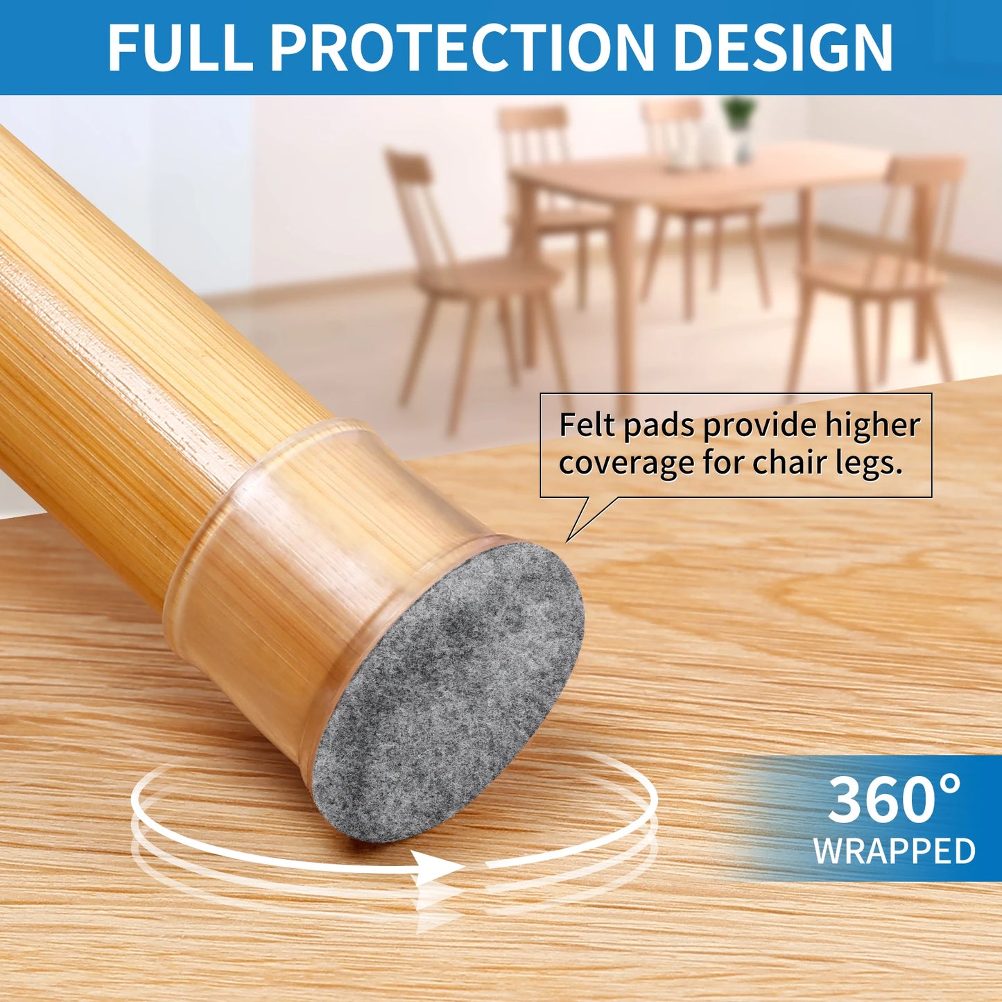 16-Pack Silicone Chair Leg Floor Protectors - Non-Slip Furniture Leg Caps with Felt Pads for Hardwood Floors