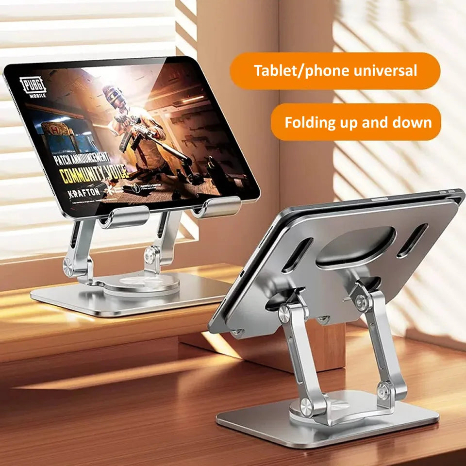 360° Rotating Tablet Stand – Adjustable Foldable Aluminum Holder for iPad Pro, iPad Air, iPad Mini & Smartphones, Desktop Device Stand