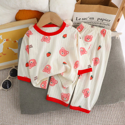 Conjunto de Pijama de Algodón para Niños – Pijama de Manga Larga y Pantalones para Verano en Casa y Habitaciones con Aire Acondicionado