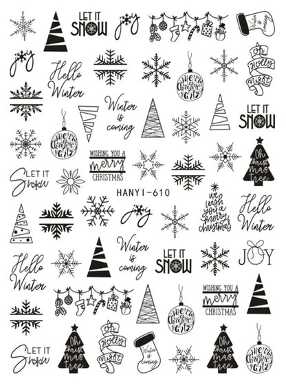 3D Christmas Nail Art Stickers – Snowflake & Winter Tree Nail Decals for Nail Tips Decoration