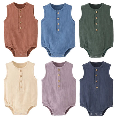 Mameluco de verano 100% algodón y lino para recién nacidos – Bodysuit sin mangas suave y transpirable para bebés y niñas