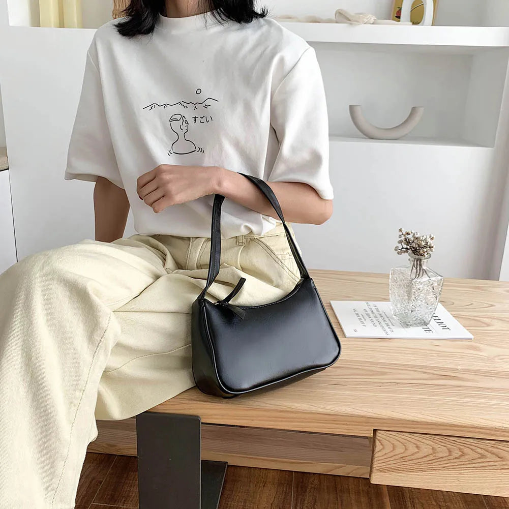 Bolso de hombro retro de piel sintética para mujer – Bolso de mano de moda con asa superior, monedero informal de color sólido para mujer