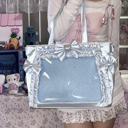 Bolsa Ita Japonesa Y2K para Mujer – Bonito Bolso de Hombro Transparente Lolita, Bolso Cruzado Grande de Exhibición DIY, Cartera de Moda Kawaii para la Escuela, Viajes y Uso Diario