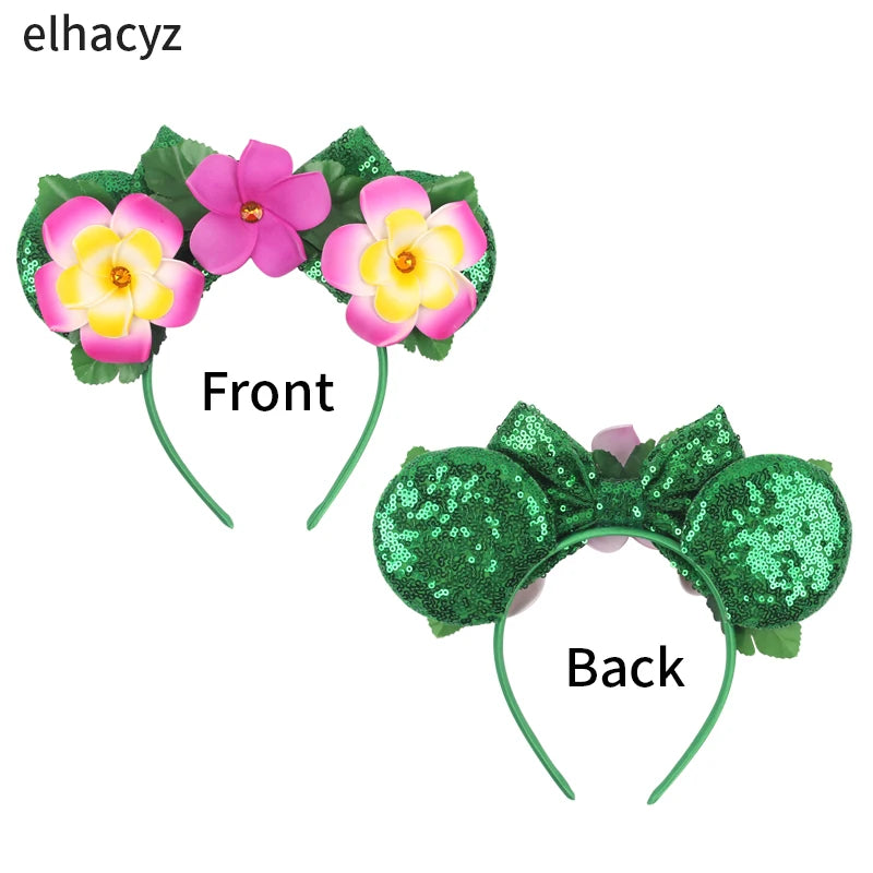 Diadema de orejas de Mickey Mouse de Lilo & Stitch – Lazo de lentejuelas de 5" Accesorio para el cabello de dibujos animados para mujeres y niñas | Diadema para fiestas y festivales