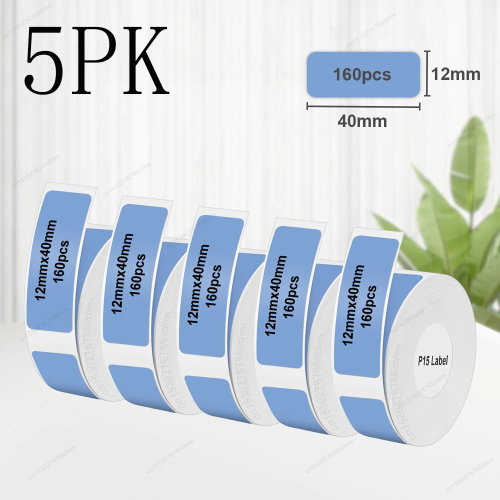 3/5/10PK P15 Thermal Label Paper Stickers – 12x40mm & 15x30mm Self-Adhesive Labels Compatible with Phomemo D30, Q30, Marklife P15/P12 & DELI Q2 Printers