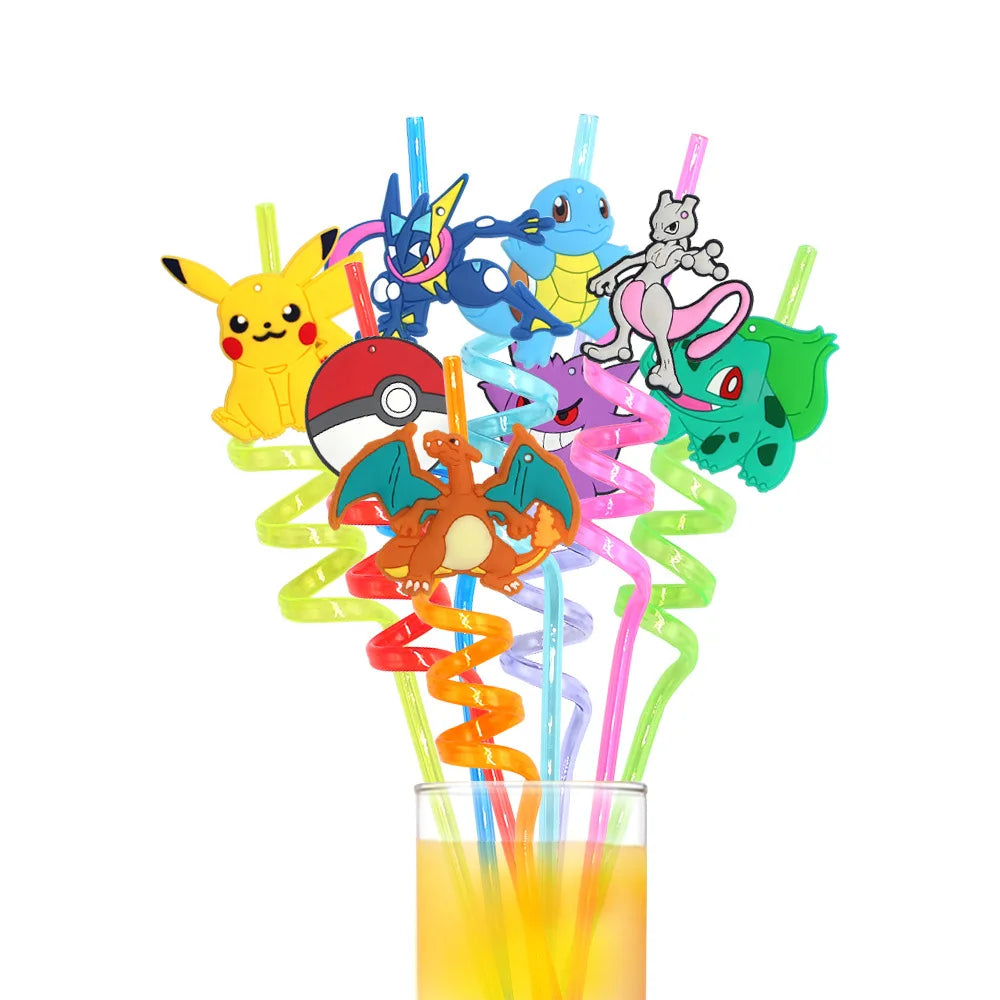 Pokémon Pikachu Cartoon Drinking Straws (8pcs) – Cute Reusable Party Favors for Kids Birthday Gifts & Decorations