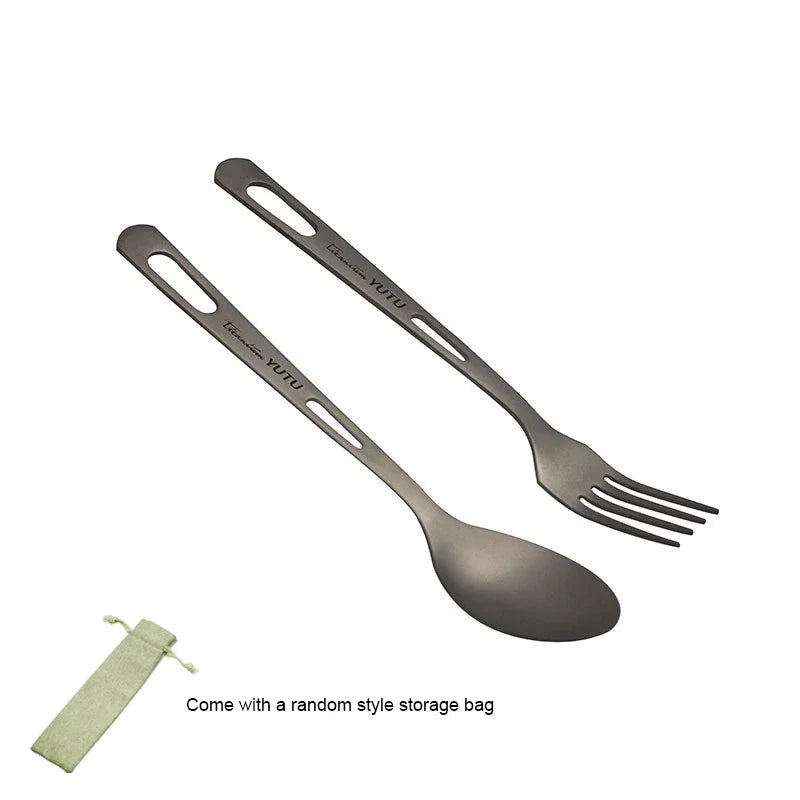 Juego de cubiertos de titanio puro – Juego portátil de cuchillo, tenedor, cuchara y palillos para acampar, hacer senderismo, comer al aire libre, pícnic y uso diario