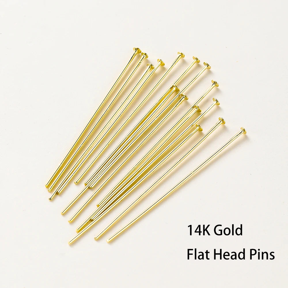 100-Piece 14K & 18K Gold Plated Brass Head Pins Set (16–50mm) – Ball, Flat & Eye Pins for DIY Jewelry Making & Crafts