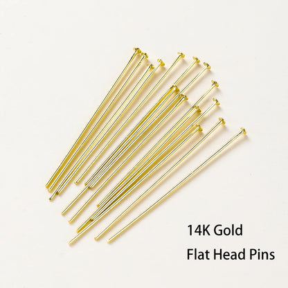 100-Piece 14K & 18K Gold Plated Brass Head Pins Set (16–50mm) – Ball, Flat & Eye Pins for DIY Jewelry Making & Crafts