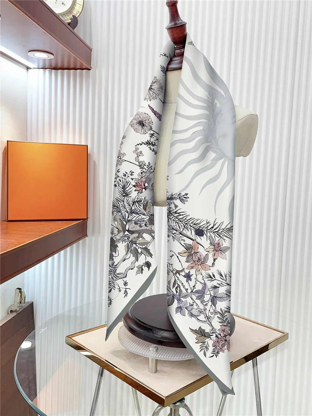 Foulard carré en soie 90 cm pour femme, motif floral, sergé de luxe, bandana, châle, hijab, cache-col, écharpe de tête