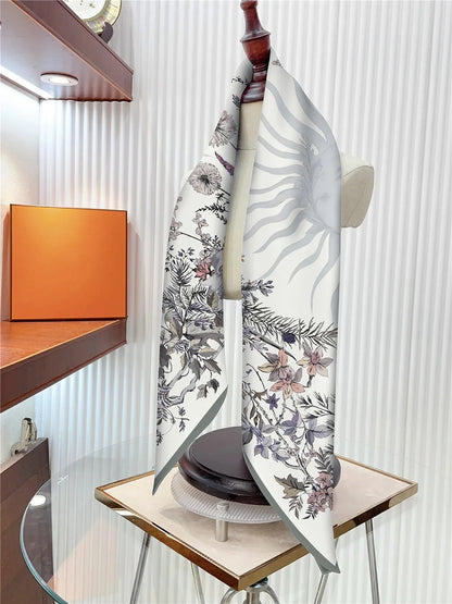 Foulard carré en soie 90 cm pour femme, motif floral, sergé de luxe, bandana, châle, hijab, cache-col, écharpe de tête