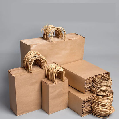 10PCS Kraft Paper Gift Bags with Handles – Shopping Bags for Clothing, Weddings, Christmas, Retail Packaging & Party Gift Favors