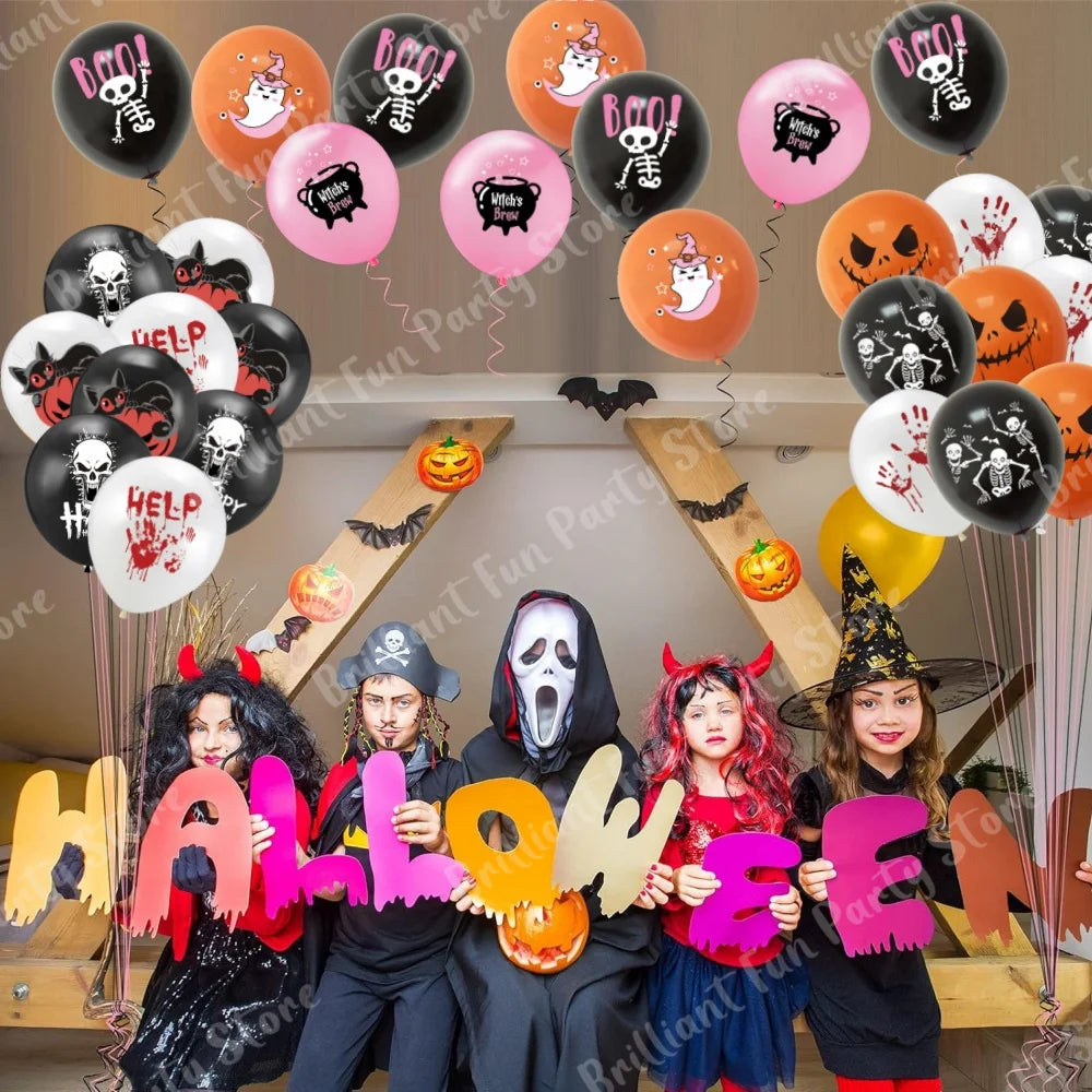 12-Inch Halloween Latex Balloons – Black, Orange, White & Pink Balloons for Halloween Parties, Holiday Events, Party Favors & Decorations