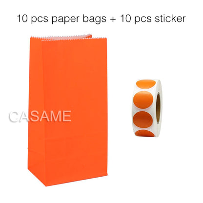 10PCS Stand-Up Colorful Gift Bags with Stickers – Solid, Striped & Polka Dot Treat Bags for Wedding, Birthday & Party Favors (18×9×6cm)