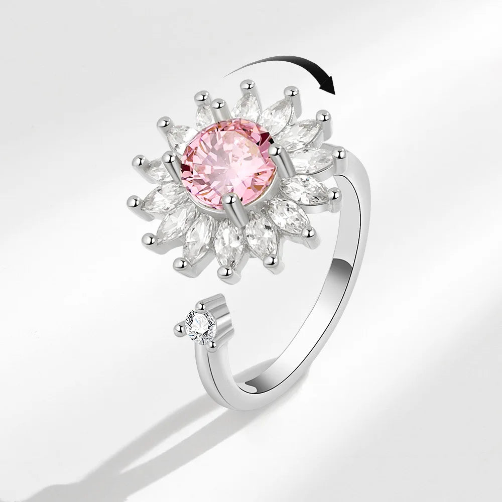 Anillo giratorio antiestrés de mariposa y flor con diamantes de imitación – Anillo giratorio antiansiedad para mujer | Joyería ajustable para aliviar el estrés