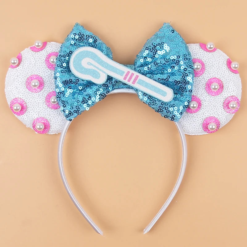 Diadema de orejas de Mickey Mouse de Lilo & Stitch – Lazo de lentejuelas de 5" Accesorio para el cabello de dibujos animados para mujeres y niñas | Diadema para fiestas y festivales