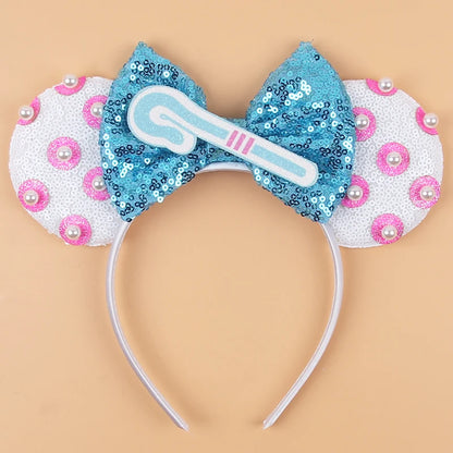 Diadema de orejas de Mickey Mouse de Lilo & Stitch – Lazo de lentejuelas de 5" Accesorio para el cabello de dibujos animados para mujeres y niñas | Diadema para fiestas y festivales