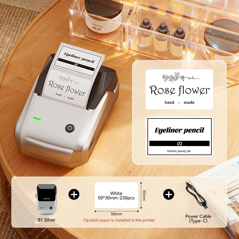 NiiMbot B21 Mini Thermal Label Printer – Wireless Bluetooth Barcode Label Maker with Portable Adhesive Printing for Office & Business