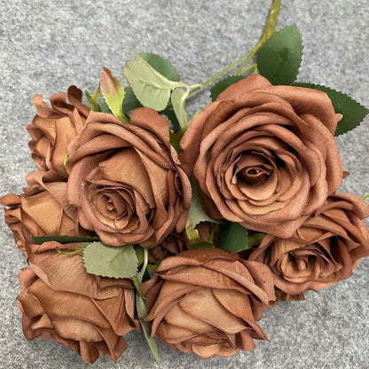 9 Heads Artificial Camellia Rose Bouquet – Realistic Faux Flowers for Wedding Decor, Party Displays, Home Decoration & Floral Gifts