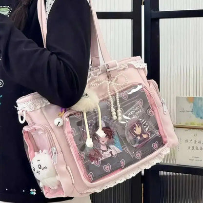 Bolsa Ita Japonesa Y2K para Mujer – Bonito Bolso de Hombro Transparente Lolita, Bolso Cruzado Grande de Exhibición DIY, Cartera de Moda Kawaii para la Escuela, Viajes y Uso Diario