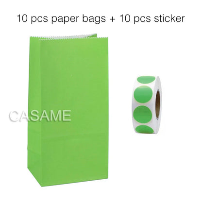 10PCS Stand-Up Colorful Gift Bags with Stickers – Solid, Striped & Polka Dot Treat Bags for Wedding, Birthday & Party Favors (18×9×6cm)