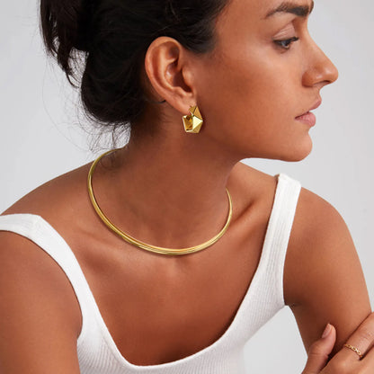 Stainless Steel Choker Collar Necklace for Women – Minimalist Open Neck Cuff Torque Jewelry for Valentine’s Day & Mom Gifts