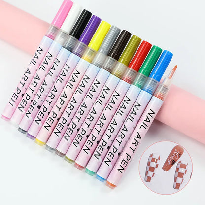 Set de 12 bolígrafos de grafiti para decoración de uñas – Herramientas delineadoras 3D impermeables para manicura y pintura de uñas DIY