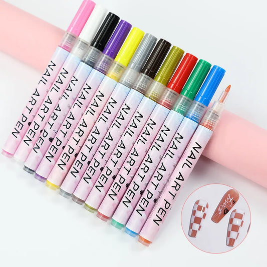 Set de 12 bolígrafos de grafiti para decoración de uñas – Herramientas delineadoras 3D impermeables para manicura y pintura de uñas DIY