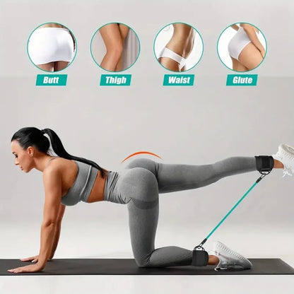 Juego de bandas de resistencia con tobilleras – Bandas elásticas de fitness con accesorios de tobillo para gimnasio, yoga, entrenamiento de fuerza y ejercicio en casa