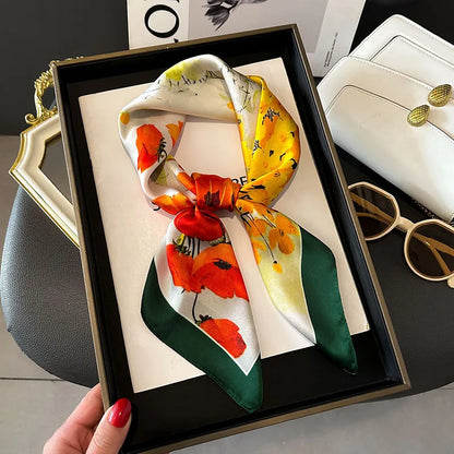 Women's Luxury Satin Silk Feel Square Scarf Printed Hair Scarf Neckerchief Bandana Hijab Wrap