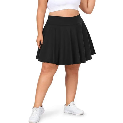 Plus Size Women's High-Waist Sports Skort with Pockets – Comfortable Solid Fitness Skirt for Gym, Outdoor Activities & Casual Wear