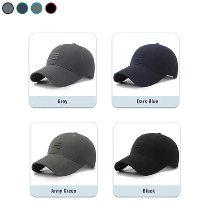 4-Color Soft Cotton Baseball Cap – Unisex Snapback Dad Hat with Three-Bar Design for Men & Women, Casual Outdoor Sports