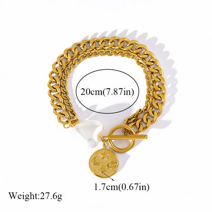 Pulsera de acero inoxidable 316L con dijes de estrellas de mar, luna y estrellas doradas – Cadena de muñeca moderna para mujer, regalo de joyería para fiestas