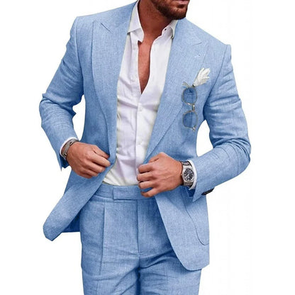 Costume de mariage en lin pour homme – Smoking 2 pièces coupe slim blazer et pantalon, costume décontracté pour mariage sur la plage, bal de promo, soirée