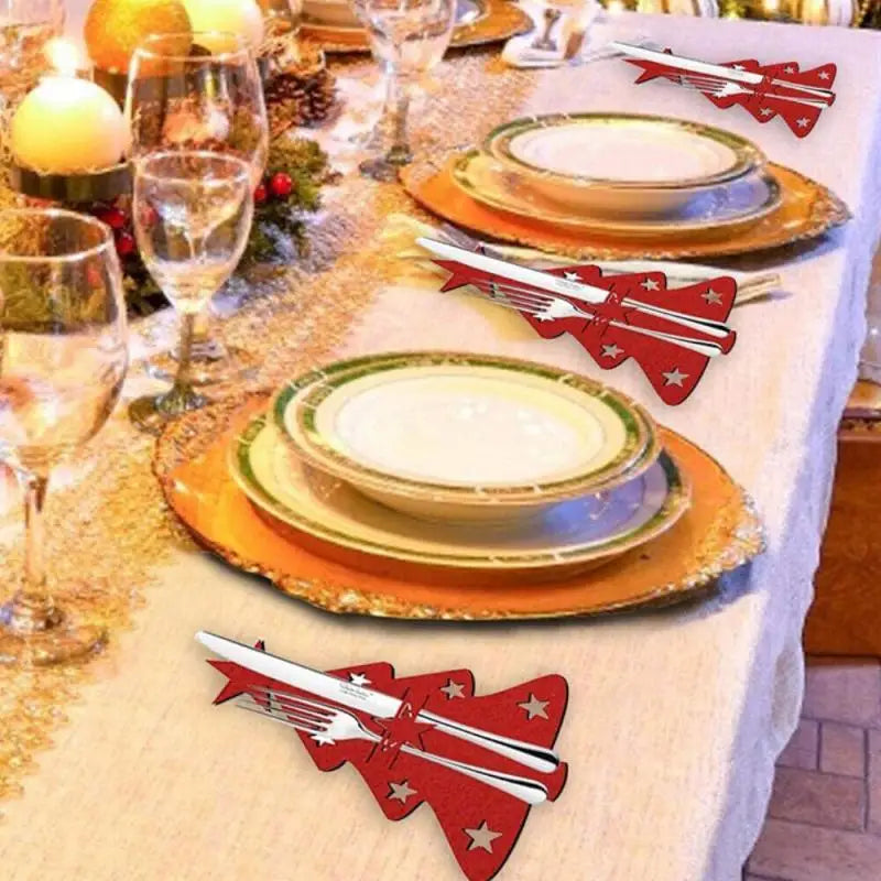 10/1PC Christmas Tree Cutlery Covers – Knife & Fork Pocket Holder Bags for Xmas Tableware, New Year Party Table Decor & Gifts