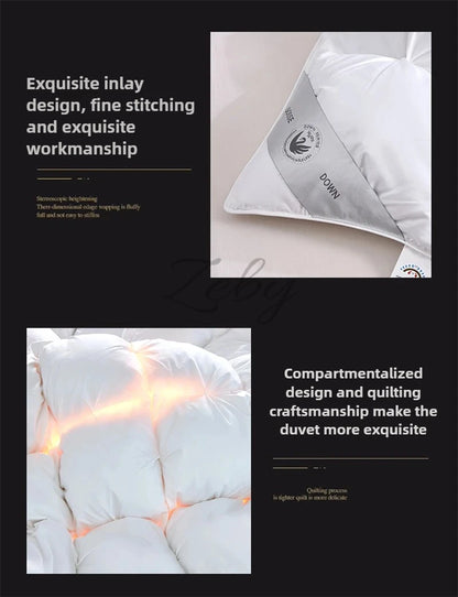 Edredón de lujo 100% plumón de ganso blanco – Duvet ligero y cálido de invierno con diseño plisado