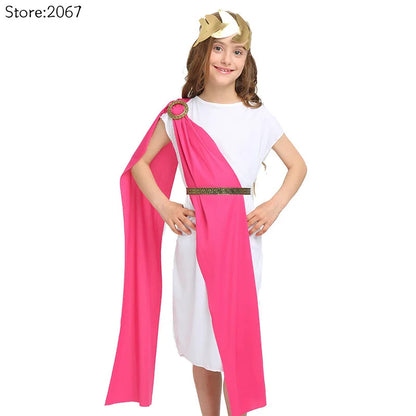 Kids Grecian Toga Cosplay Costume Set – Roman Greek Goddess Outfit for Boys & Girls, Halloween, Purim, Mardi Gras & Party Fancy Dress