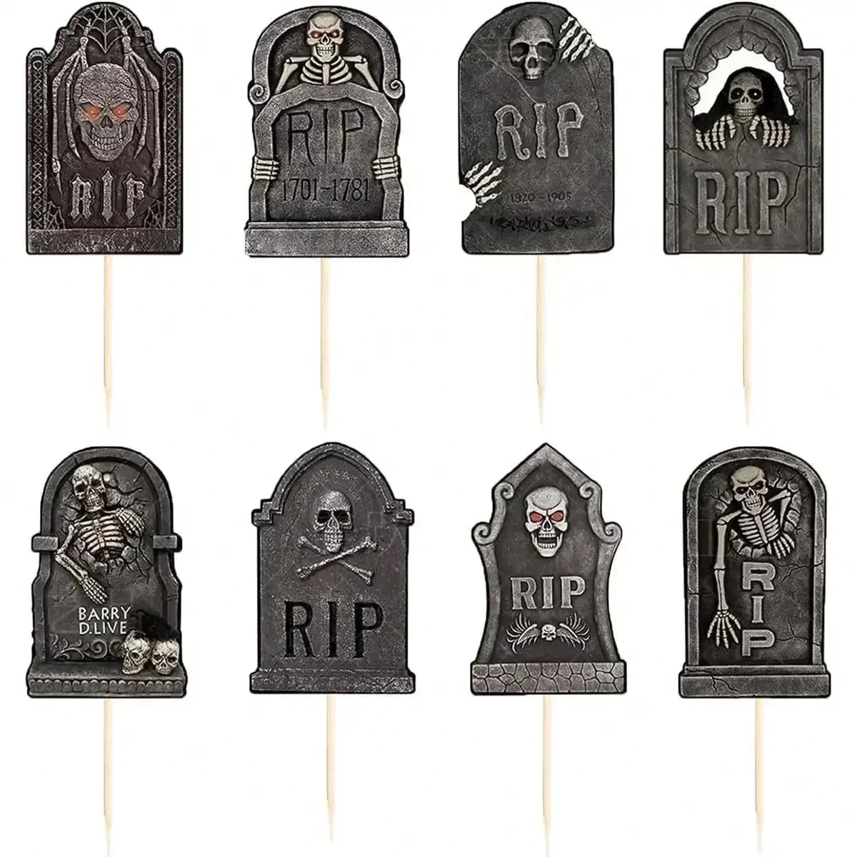 Multi-Piece Halloween Cupcake Toppers – Tombstone & Graveyard Cake Decorations with Novelty Mini Shovel Spoons for Halloween Parties