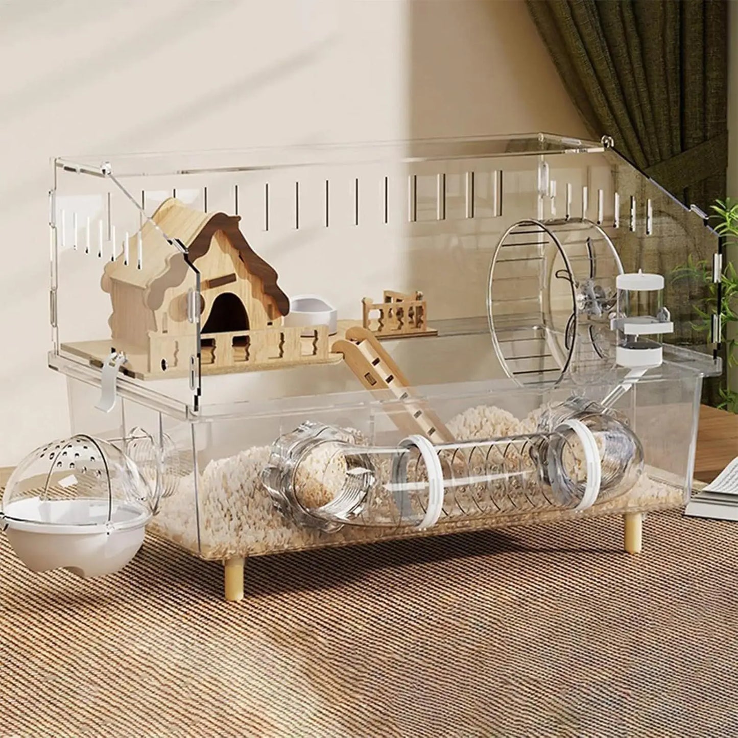 Acrylic Hamster Cage – Transparent Rodent Habitat with Accessories, Luxury Villa Enclosure for Syrian, Dwarf Hamsters, Gerbils & Mice